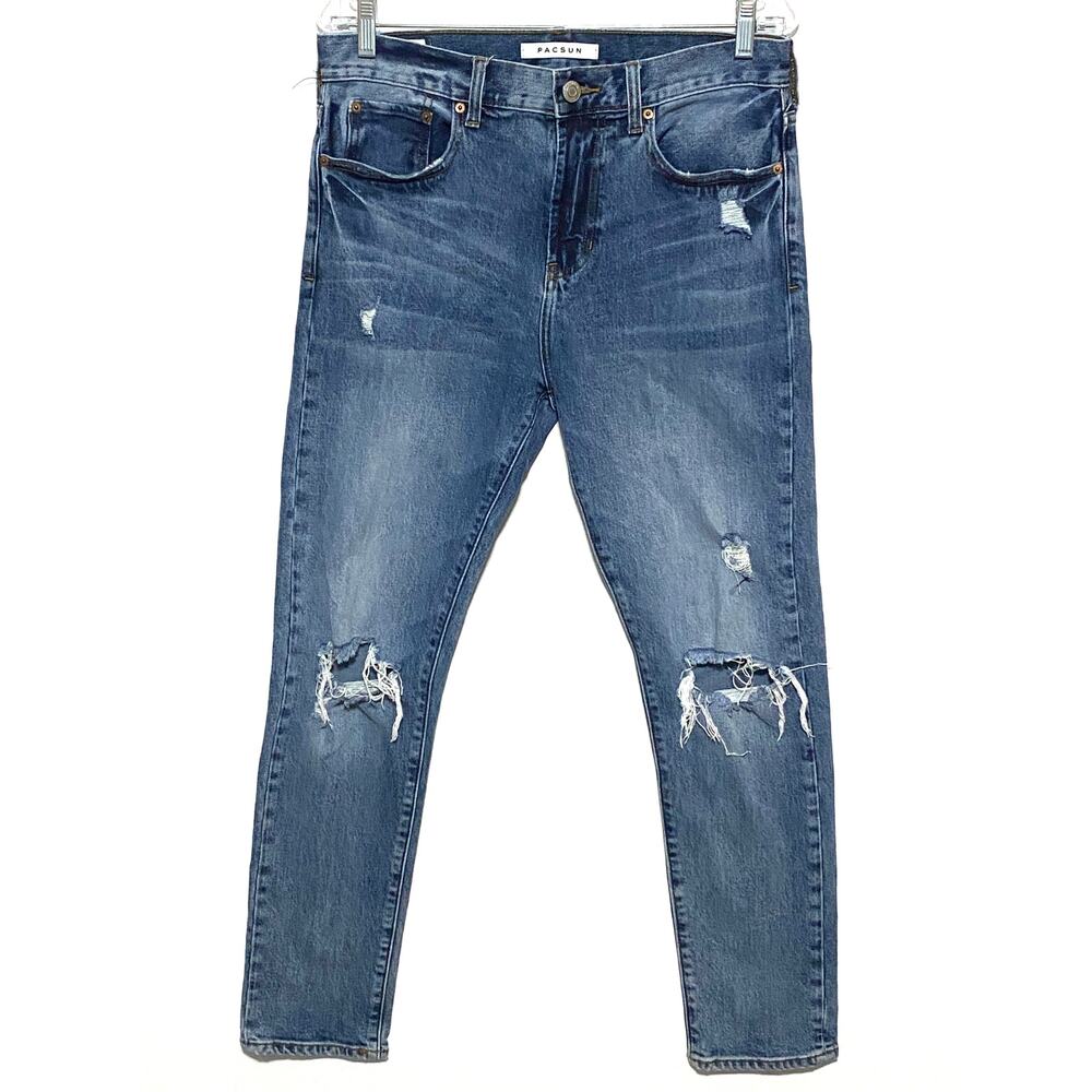 PacSun Slim Taper Jeans Mens 31x28.5 Distressed Ripped Knees Skater Grunge Y2K